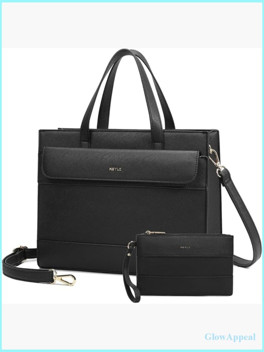 Vegan Leather Tote Bag Set with Wristlet, Adjustable Strap, Large Capacity